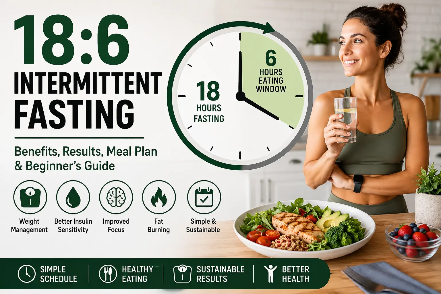 18:6 intermittent fasting schedule showing 18-hour fasting window and 6-hour eating period